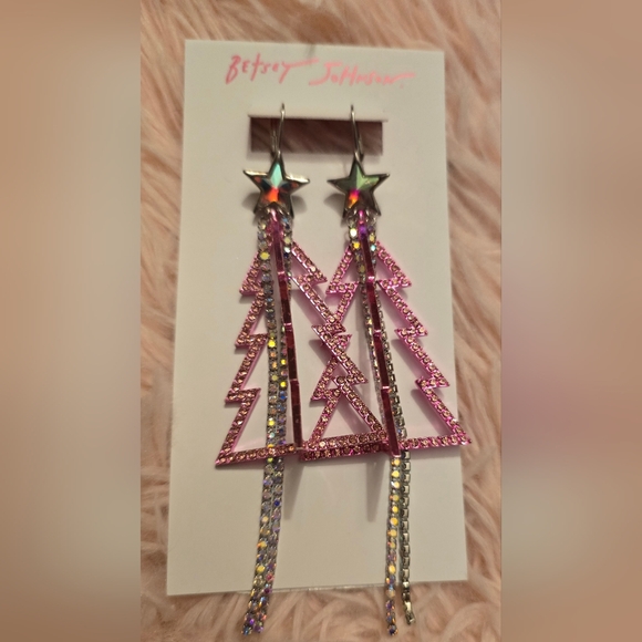 Betsey Johnson Christmas Dangle Earrings (Christmas Tree Drop Pink) - Picture 5 of 7